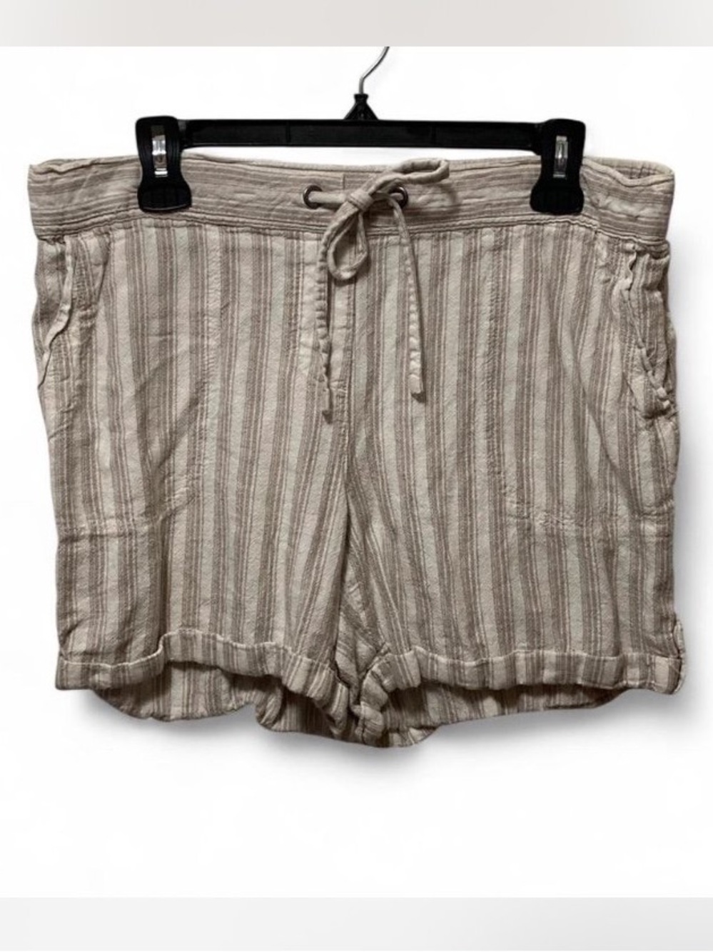 Per Se Beige Striped High Waist Drawstring Women’s Shorts